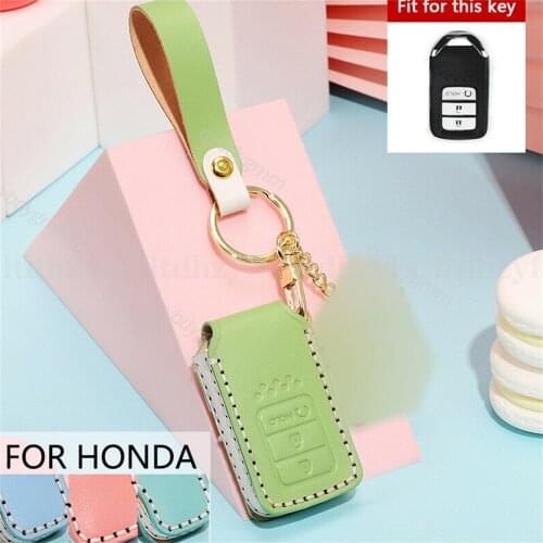 For Honda Accord 2018 2019 Genuine Leather Remote Start Car Key Case Fob Cover Shell Protector Holder Auto Accessories Keychain