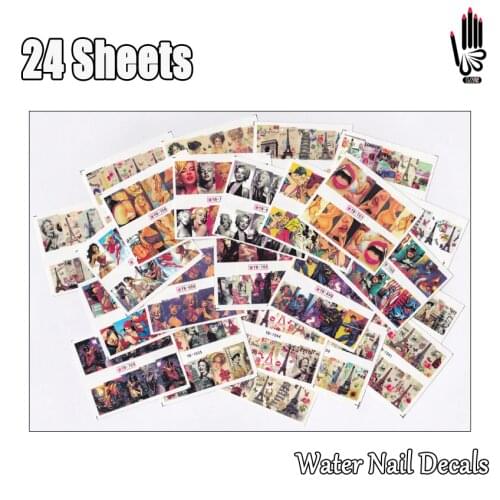 Nail 24Sheets/Lot Mix 24 Designs Full Cover Sexy Cartoon Fashion Lady Nail Art Water Sticker Decal For Nail Art Decoration 24-16