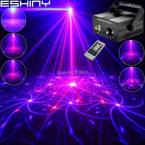 ESHINY 3 Lens RB Laser 48 Patterns Projector Stage Light Blue LED Party Bar DJ Dance Disco Xmas Party Professional show T96N8