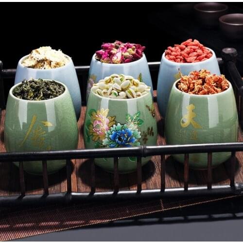 WSHYUFEI Chinese Ceramic Tea Caddy Portable Sealed Jar travel Tea Caddy Storage Spice Tea Boxes Candy Coffee Powder Cans