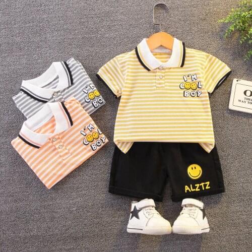 0-5Years Infant Baby Boy Casual Sport Clothes Sets Kids Letter Striped Lapel T-shirt+Shorts Summer Outfits Toddler Girl Clothing