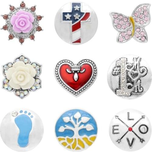 Cross Love Rhinestone Flower 20mm Metal snap button jewelry DIY bracelet KD1062