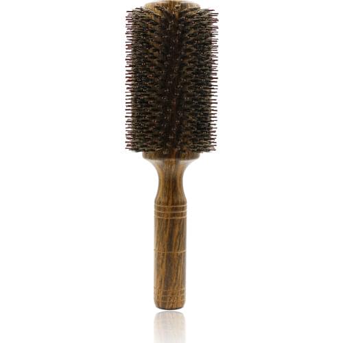 63mm Wood Barrel Hair Round Comb For Hair Curling And Hair Straightening Anti Static Boar Bristle Long Hair Blowing Brush Comb