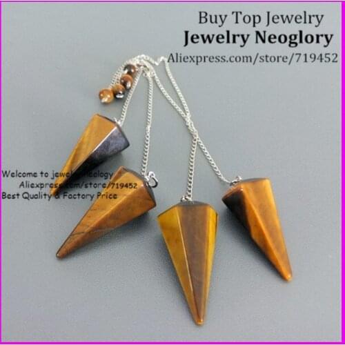 15PCS Tiger eye Pendulum Crystal Quartz Gems Pendant with Chain Powerful Healing Point Chakra Reiki Pendant Pendulum for Dowsing