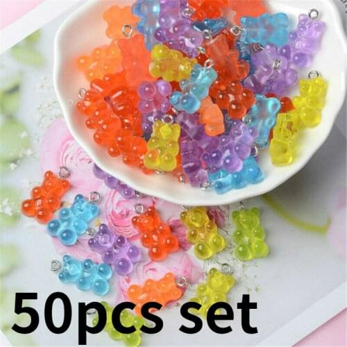 Cute Gummy Bear Pendant Charms for Necklace Bracelet Earrings Jewelry Diy Findings Resin Bears Christmas Gift 2.1*1.1cm