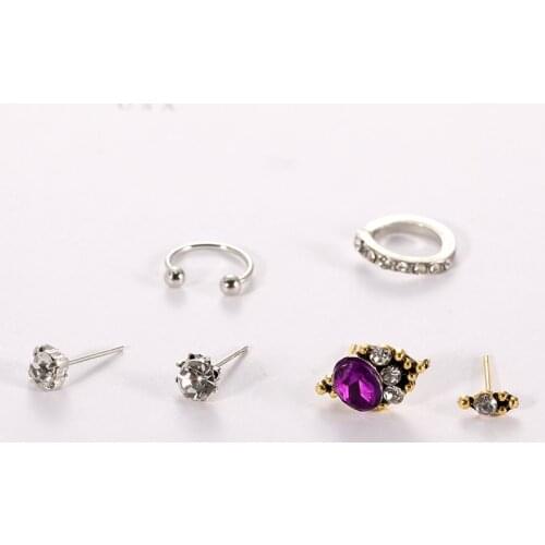Set Korean Version 2019 Fashion New Ear Clip Temperament Simple Personality Crystal Ladies Earrings Manufacturers Wholesale