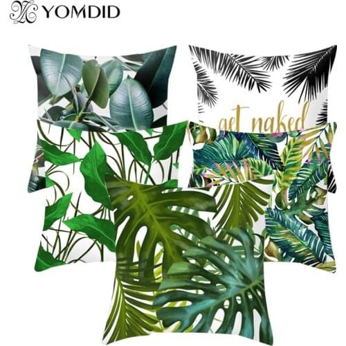 Polyester Peachskin Pillowcase Green Leaves Pattern Cushion Cover Square Printed Pillowcases Home Sofa Seat Chair Decoration