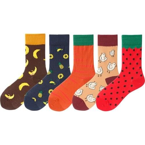 New Fashion Autumn Winter Soft Cotton Fruits Cute Cartoon Animal Floral Breathe Freely Woman Street INS Harajuku Crew Tube Socks