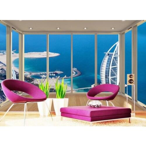 Wallpaper 3d stereoscopic Dubai Yacht Hotel floor balcony TV background wallpaper 3d mural wallpaper