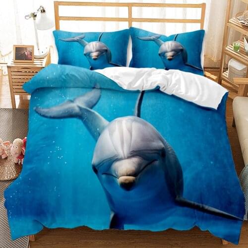 Ocean Series Dolphin Bedding Set King Size Sea Animal Duvet Cover for Adults Kids Bed Set 3D Quilt Cover Comfortable Sets Home