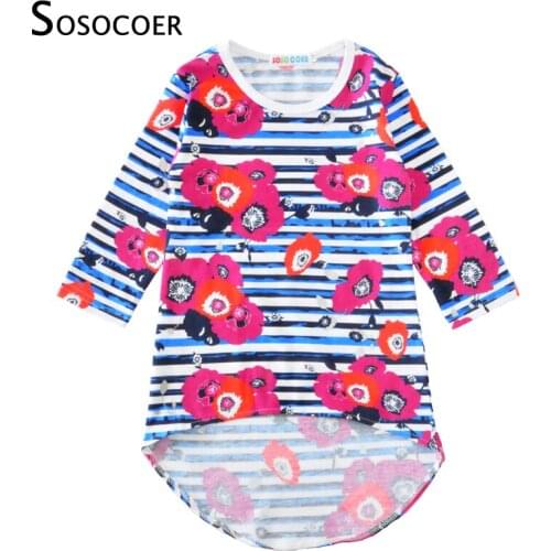 SOSOCOER Little Girls Dress Stripe 2017 New Flower Long Sleeve Girl Party Dress Kids Clothing Summer Floral Baby Dresses Clothes