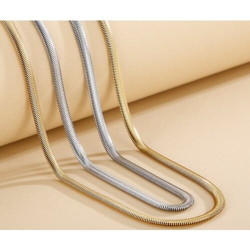 3/4/5mm Width Stainless Steel Flat Necklace Silver Gold Waterproof Filmy Snake Chain Women Men Gift Jewelry Various Length