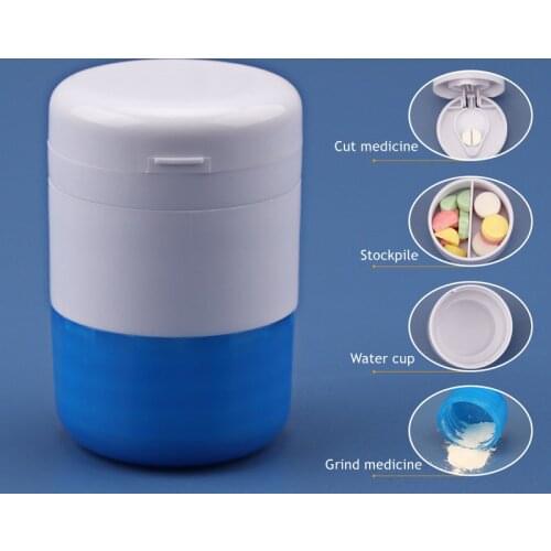 Portable 4 Layer Pill Tablet Grinder Powder Pill Cutter Medicine Splitter Box Storage Crusher Medicine Pill Holder Pill Divider