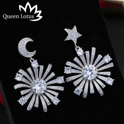 Queen Lotus New Arrival Trendy Zircon Earring for Women Girls 925 Sterling Silver Needle Snowflake Drop Earrings Jewlery Gift