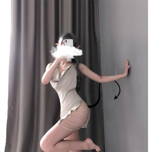 Direct Selling Home Furnishing Deep V Backless Sexy Lingerie Lace Suspenders Temptation Pajamas Set High Slit Female Nightdress