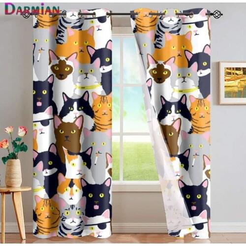 DARMIAN Kawaii Cat Family Party Design Blackout Thermal Insulated Curtain for Kids Bedroom Home Living Room Drapes Decoration