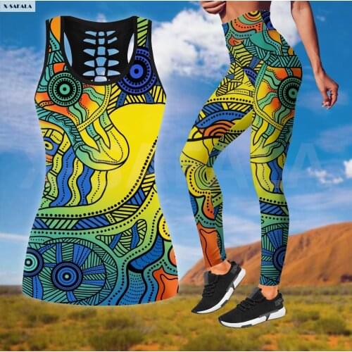 Amazing Beautiful Snake Two Piece Yoga Set Women 3D Print Vest Hollow Out Tank Top High Waist Legging Summer Casual Sport