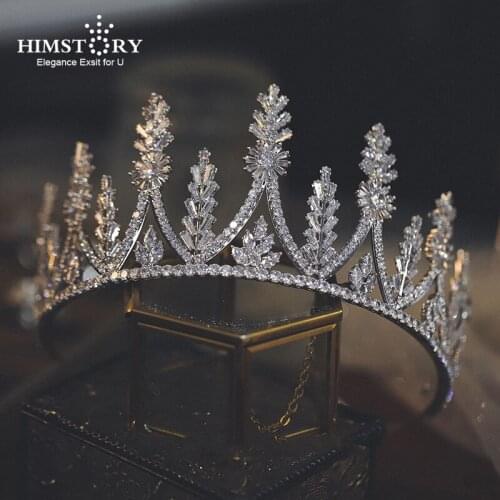 HIMSTORY High Grade Cubic Zirconia Crown Bridal Tiara Wedding Headband CZ Party Evening Head Jewelries