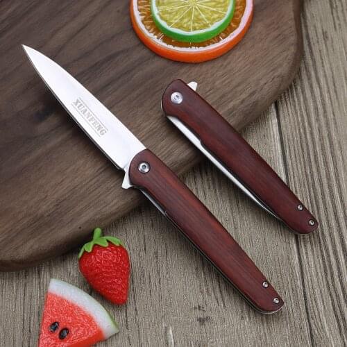 XUANFENG Japanese Handmade Folding Knife Wooden Handle Pocket Knife D2 Steel Multifunctional Utility Knife