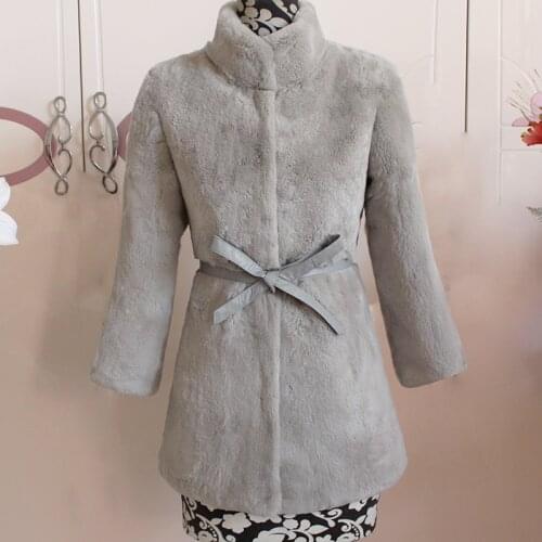 Whole skin really Rex fur fur jacket in the long section of women stand collar thick Slim outerwear coats femal clothing