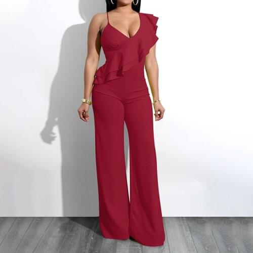 Women Jumpsuit Sleeveless Off Shoulder High Waist Long Jumpsuits Elegant Layered Ruffles Female Party Overalls Womens Clothing