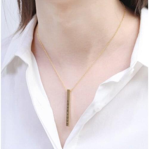 Custom Gold Black Square 3D Bar Vertical Necklace Engraving Initial Name Necklaces For Women Men Personalized Jewelry Gift BFF