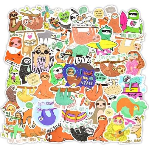 10/30/50PCS Cute Sloth Animal Stickers for Children Waterproof Vinyl Decals for Skateboard Suitcase Car Cool Vsco Girl Stickers