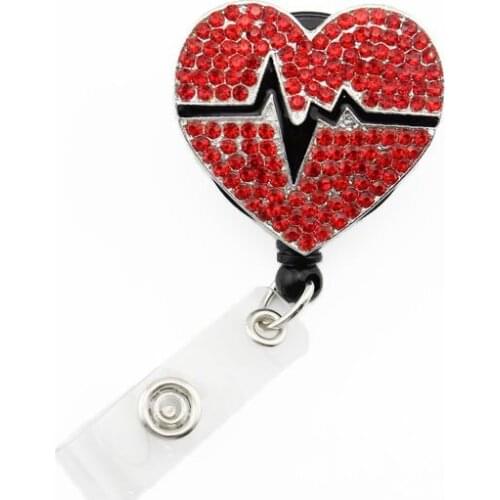 10pcs/lot red crystal doctor symbol heart shape Retractable Id badge holder reel