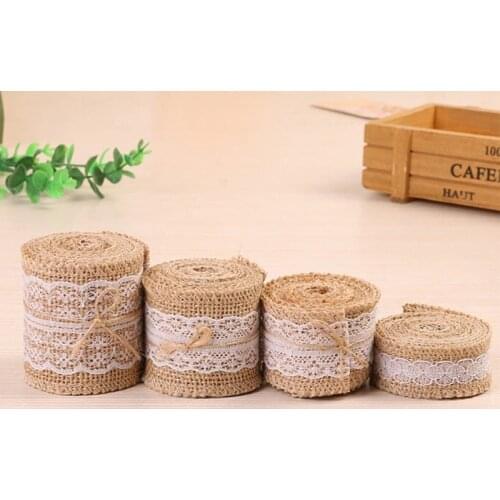 2M/Roll 2.5-6cm Natural Jute lace Ribbon with Lace For Rustic Wrap Gift Packing Wedding Decoration