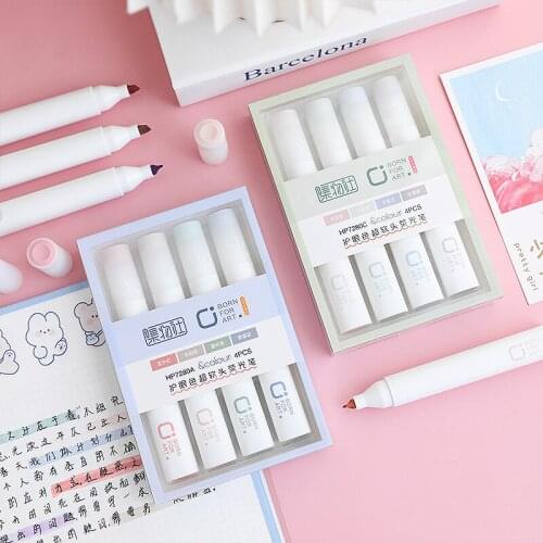 4pcs/box Morandi Color Soft Nib Highlighter Boxed Marker Pen Student Stationery Creative Highlighter