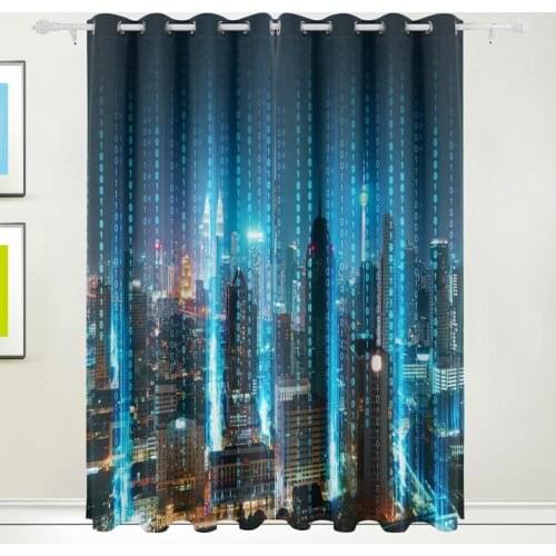 Abstract 3D Modern City Curtains Drapes Panels Darkening Blackout Grommet Room Divider for Patio Window Sliding Glass Door