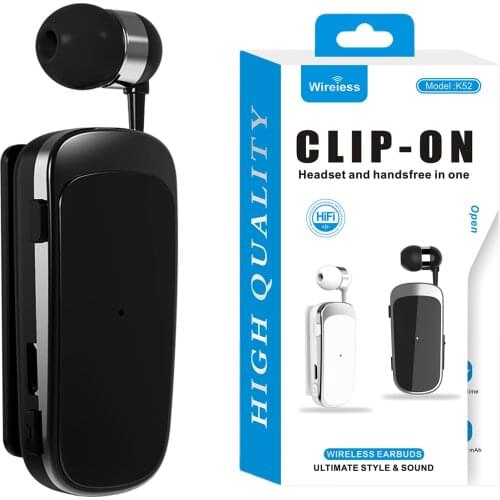 K52 Bluetooth 4.0 Wireless Headset Stereo Headphone Clip-on Business Workout Driving Earphone Earbud Earpiece Handsfree Ear Buds