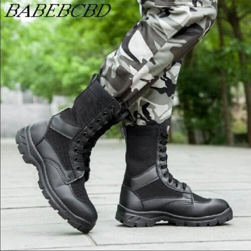 Summer men ventilated mesh ultra light military boots special soldiers leather combat training tactical boots security shoes on
