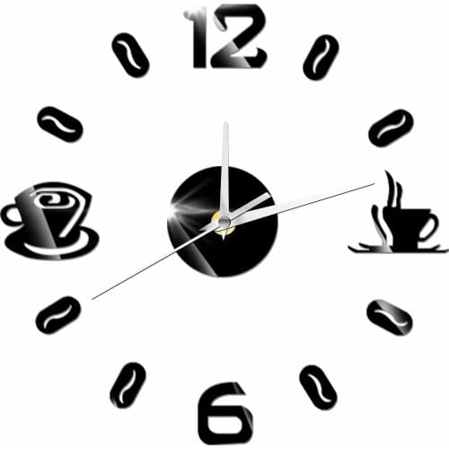 Coffee Cup Wall Sticker Clock Acrylic Wall Clock Modern Design Silent Quartz Clocks Watch Kitchen Living Room Home Decor