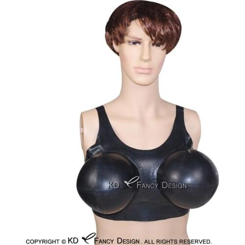 Black Sexy Latex Bra With Inflatable Bust Rubber Lingerie Brassieres BRA-0002
