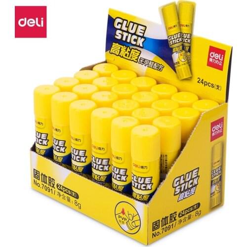 Deli 8g High Viscosity PVP Solid Glue Formaldehyde Free Quick Drying Durable Glue Stick 24pcs/box Office Supplies 7091