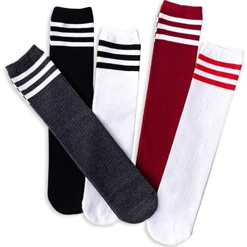 Cotton Women Socks Color Bar Fashion Leg Spring Striped Autumn College Crew Solid Casual Character Korean