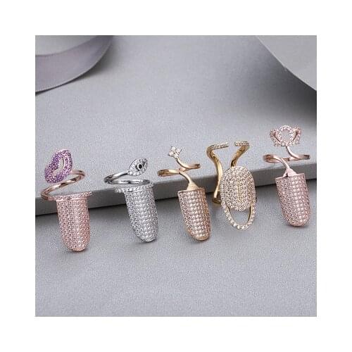 Crown Heart Zircon Rhinestone Nail Ring Hollow Irregular Geometry Bohemia Fingertip for Women Girls Jewelry Gifts
