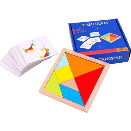3D Colorful Puzzle Wooden Tangram Math Toys for Tetris Game Children Pre-school Intellectual Educational Toy for Kids