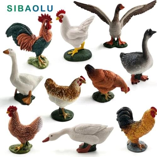 Simulation Chicken Duck Goose figurines Farm animal model home decor miniature fairy garden decoration accessories Crafts statue