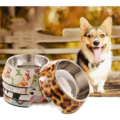 Leopard Bowl For Cats Stainless Steel Food Bowls For Dogs Cat Pot Dog Food Pot Pet Single Bowl Golden Retriever Teddy Feeder