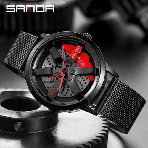 Hot Sell Fashion Men Watches Creative Steel Grid Business Car Wheel Quartz Watch Car Wheel Waterproof Rim Hub Clock Men Relogio