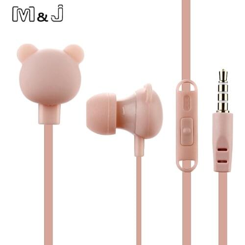 M&J Cartoon Cute Earphone 3.5mm In Ear Wired Headset With Mic Remote Bear For iPhone Samsung Huawei xiaomi Birthday Gift