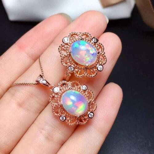 Natural and Real Opal jewelry set Natural Real Opal 925 sterling silver 1pc pendant,1pc ring