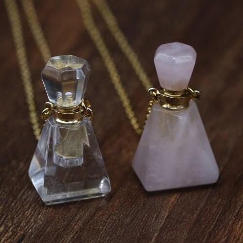 Natural Stone Perfume Bottle Necklace Section Triangle Semi-Precious Pendant Charms For Elegant Women Love Romantic Gift 60 CM