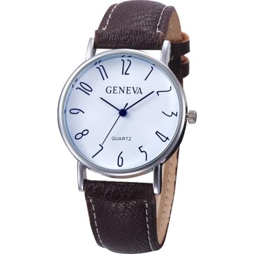 New Wholesale Fashion Geneva Silver Case Watch Hot Sale Mens Casual Leather Watches Blue Face Quartz Casual Sport Wrist Watch