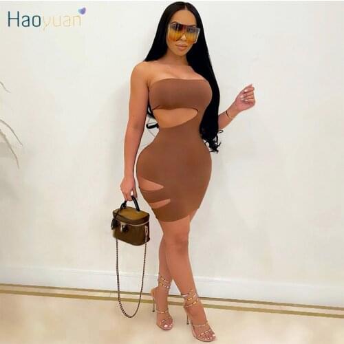 HAOYUAN Off Shoulder Bodycon Mini Dress Sexy Summer Clothing for Women Dresses Clubwear Birthday Outfits Hollow Out Ladies Dress