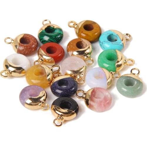 Wholesale 10 mm Large Hole Natural Pink Quartz Malachite Tiger Eye Stone Beads Pendants For DIY Making Jewelry Accessory Necklac