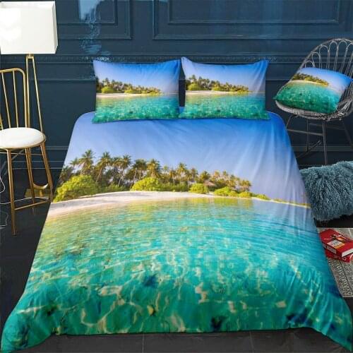 Beach Quilt Cover Pillowcase 3Piece Comforter Bedding Set With Pillow Case Single Double Duvet Cover Home Decora