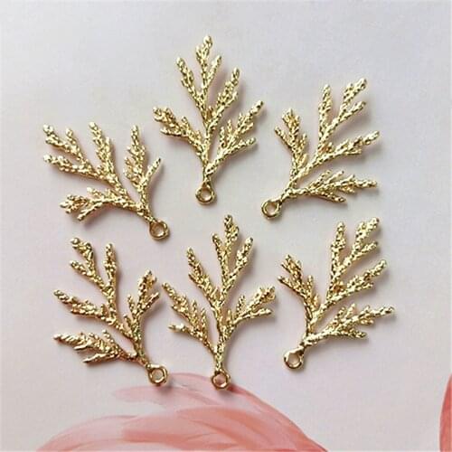 SEA MEW 10 PCS 24mm*35mm Fashion Metal Alloy KC Gold Branch Pendant Charms For Jewelry Making